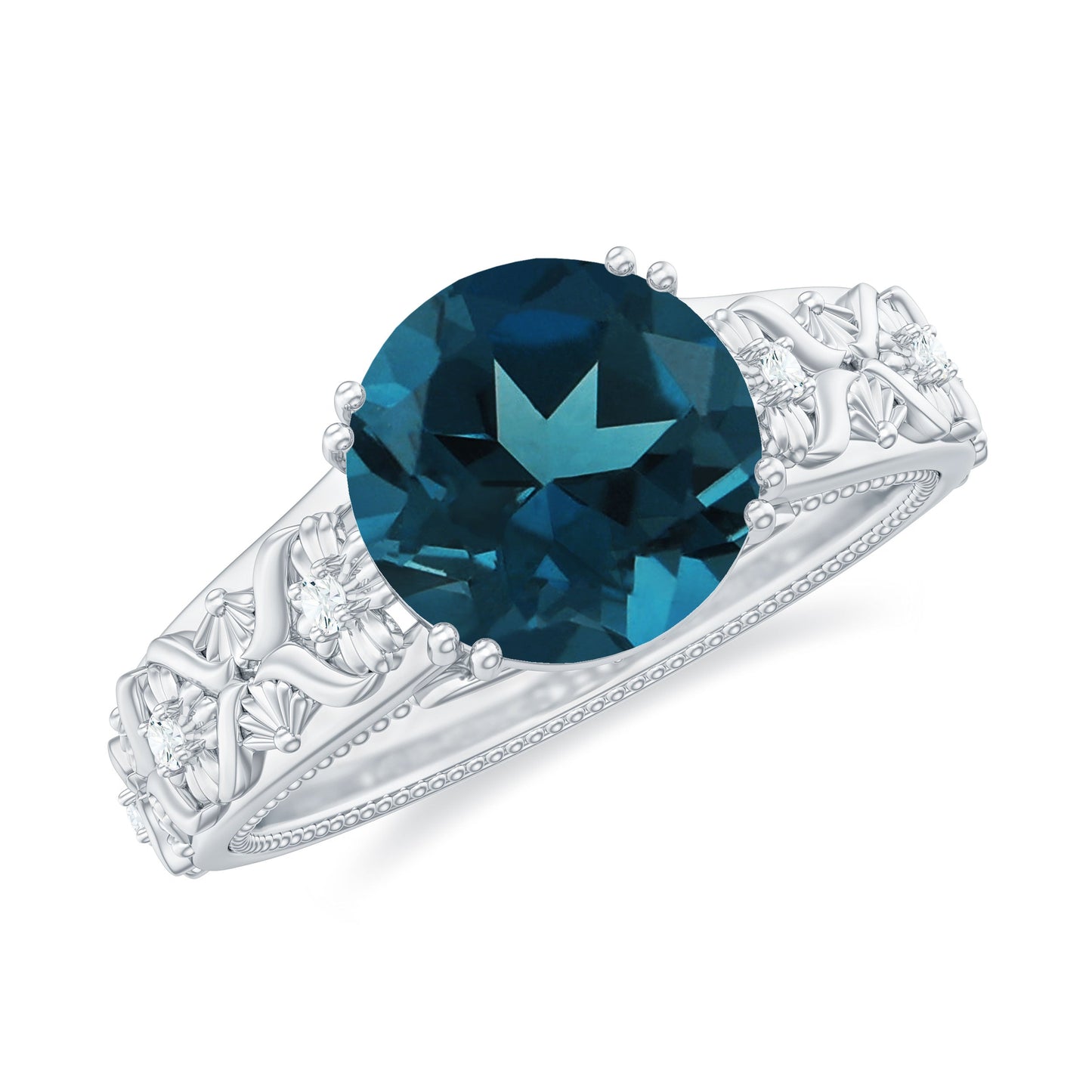 8mm Round London Blue Topaz Vintage Engagement Ring with Certificate