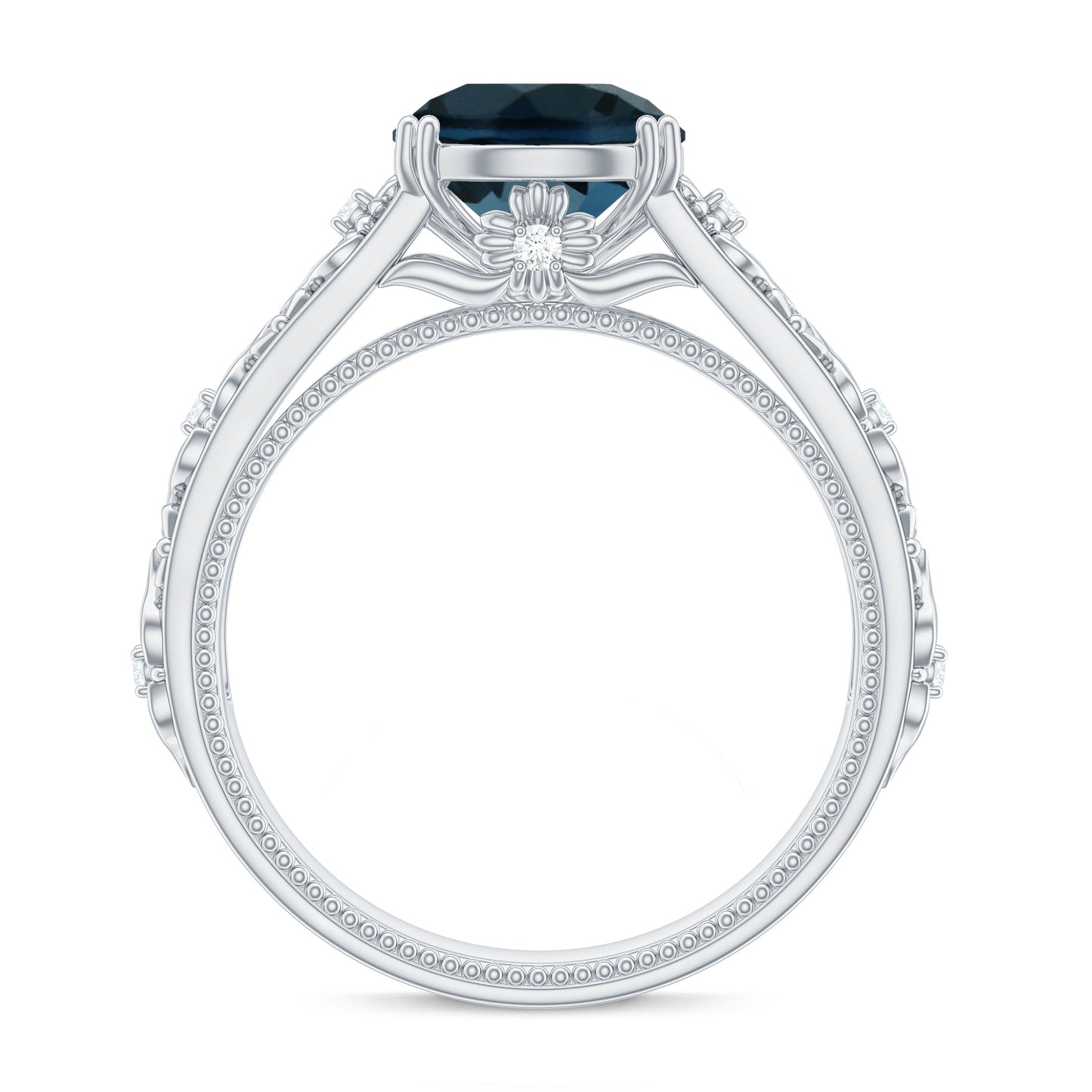 8mm Round London Blue Topaz Vintage Engagement Ring with Certificate