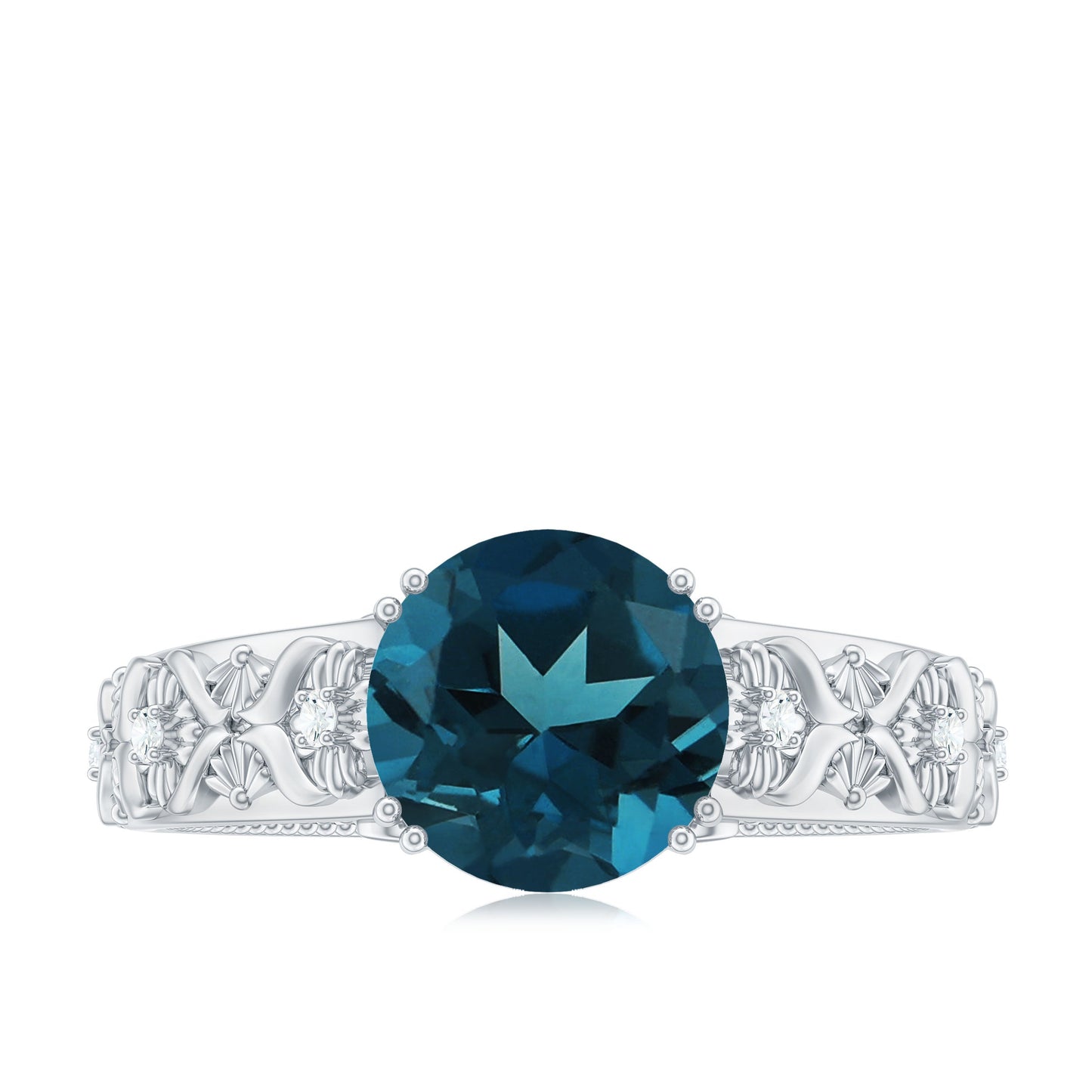 8mm Round London Blue Topaz Vintage Engagement Ring with Certificate