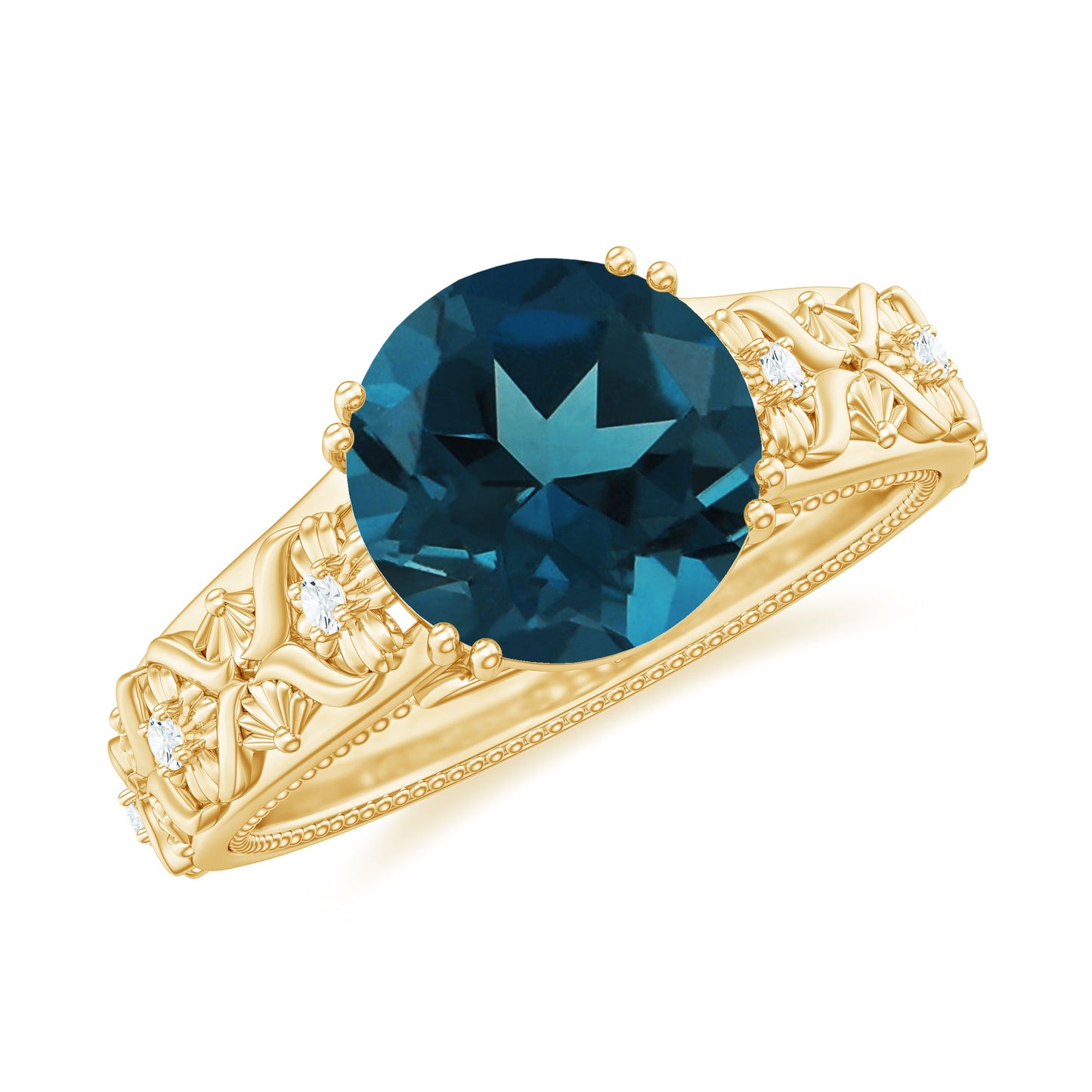 8mm Round London Blue Topaz Vintage Engagement Ring with Certificate