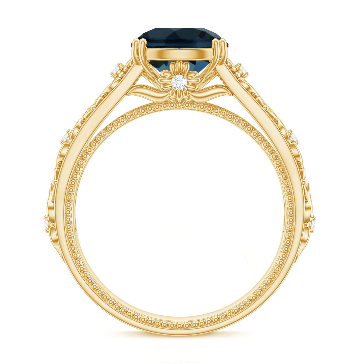 8mm Round London Blue Topaz Vintage Engagement Ring with Certificate
