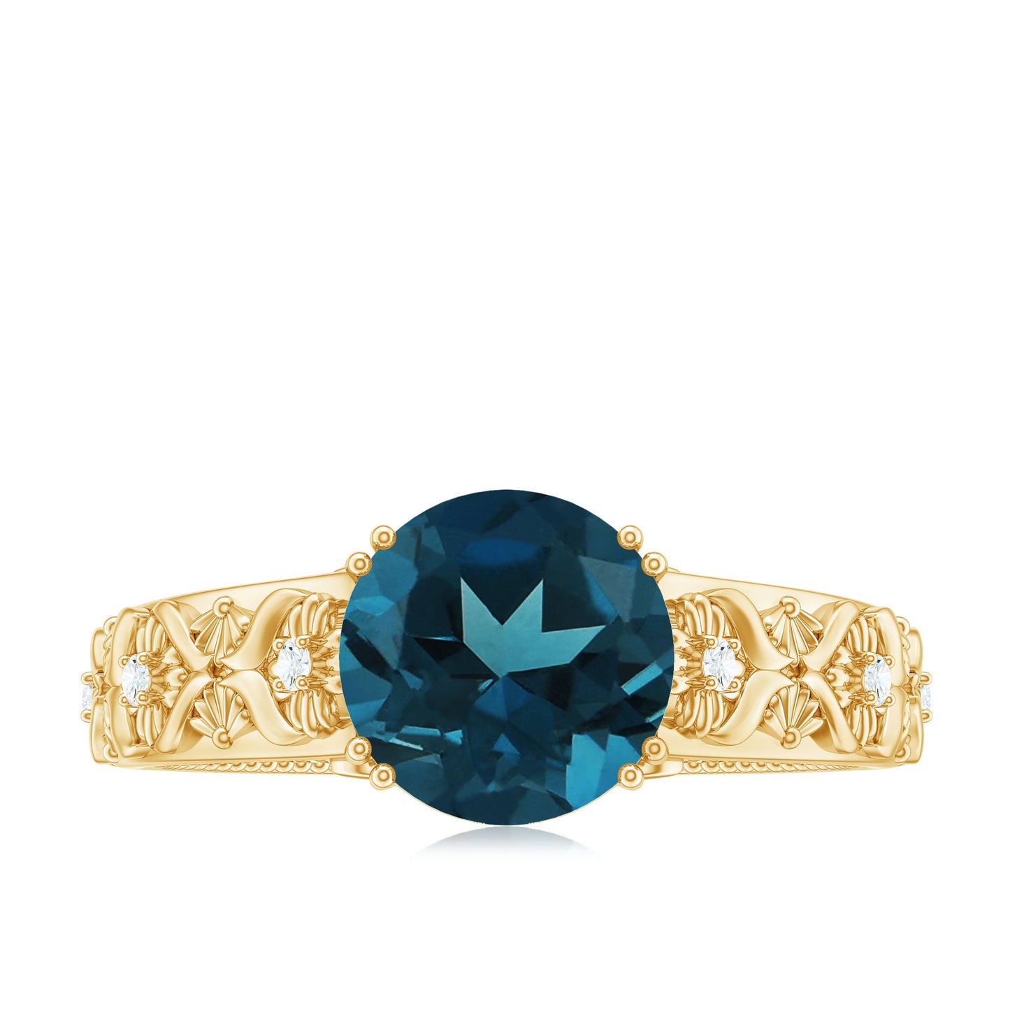 8mm Round London Blue Topaz Vintage Engagement Ring with Certificate
