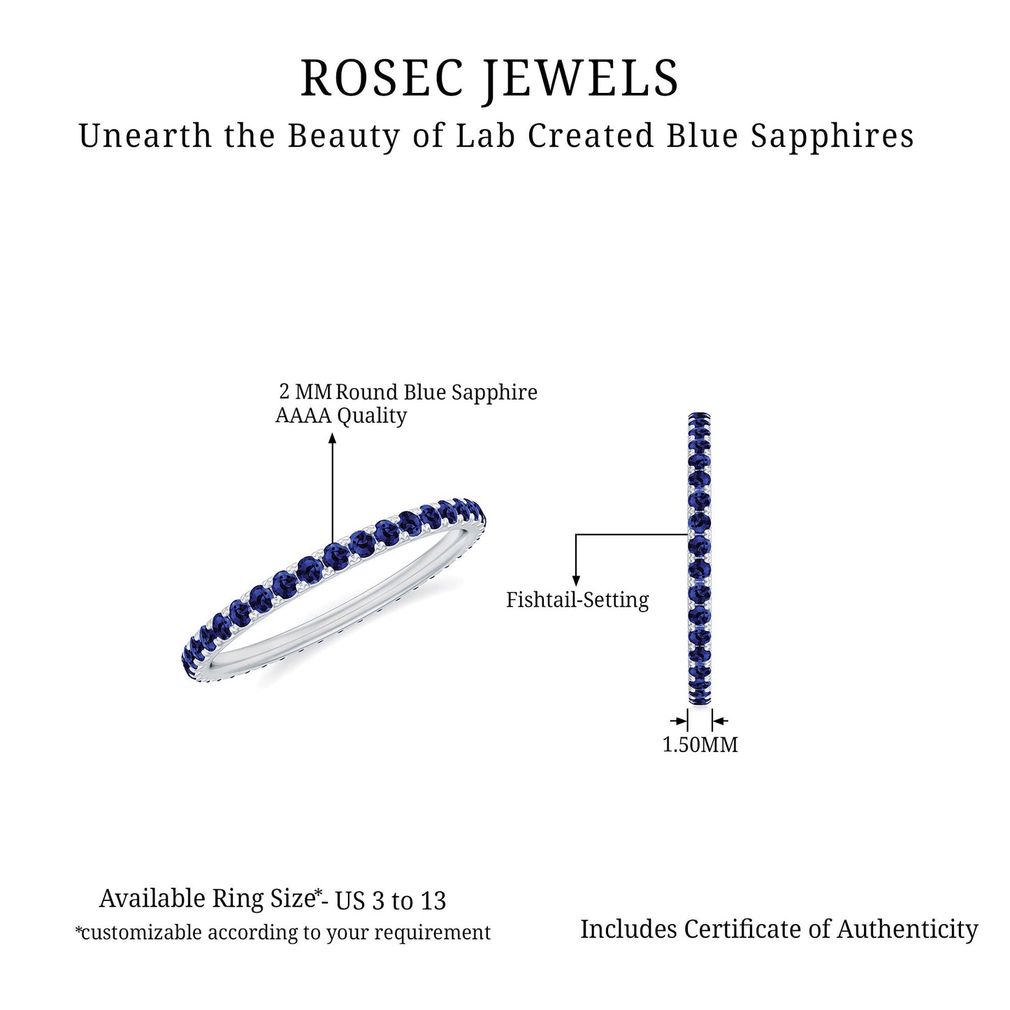 Certified Lab Grown Blue Sapphire Eternity Ring for Women