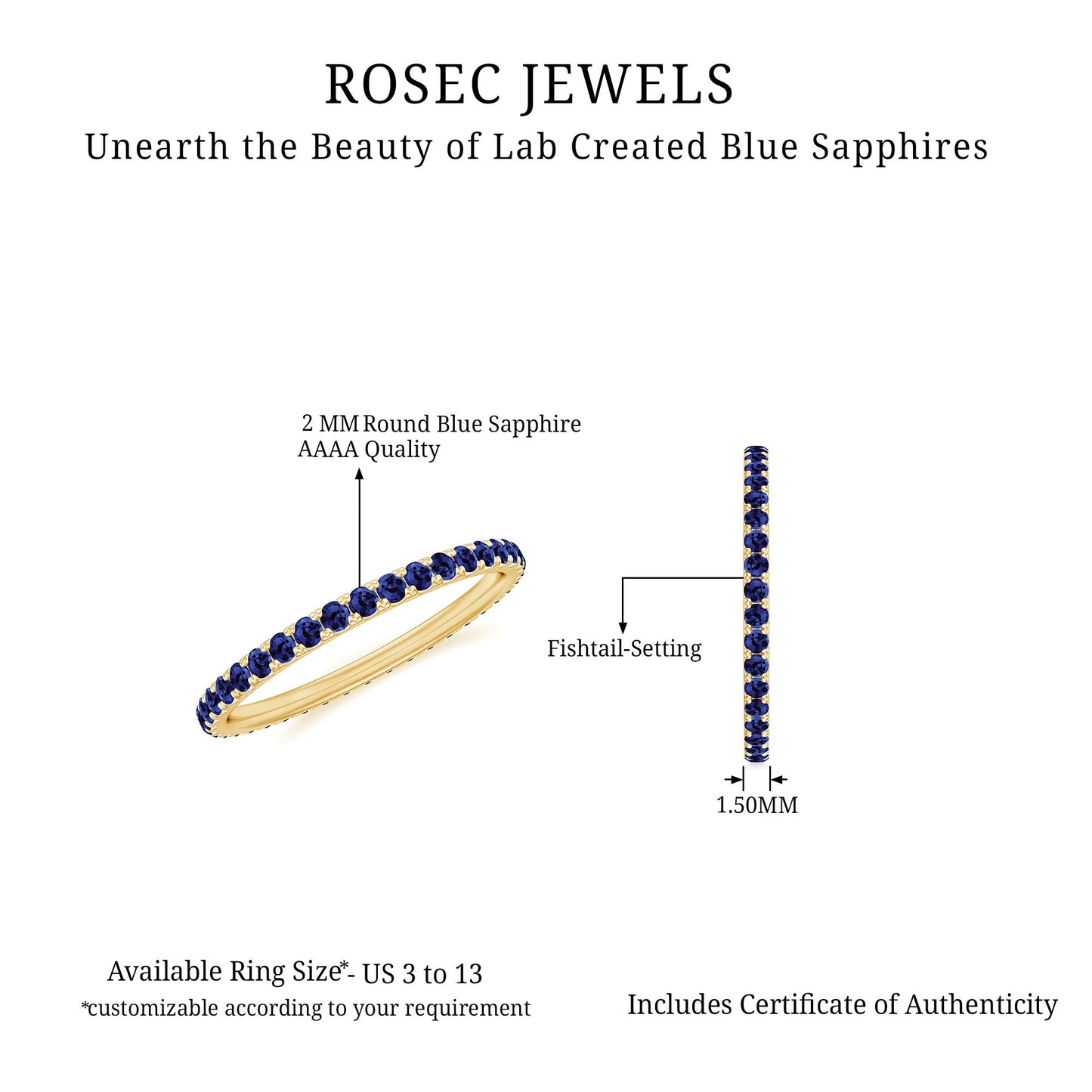 Certified Lab Grown Blue Sapphire Eternity Ring for Women
