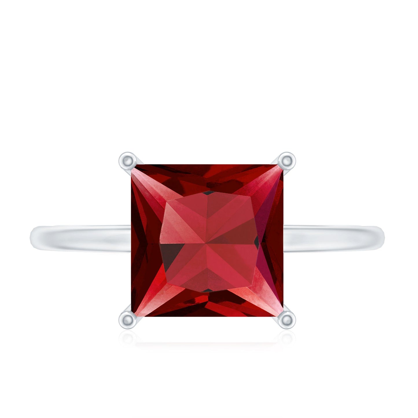 8.00 MM Princess Cut Created Ruby Solitaire Ring