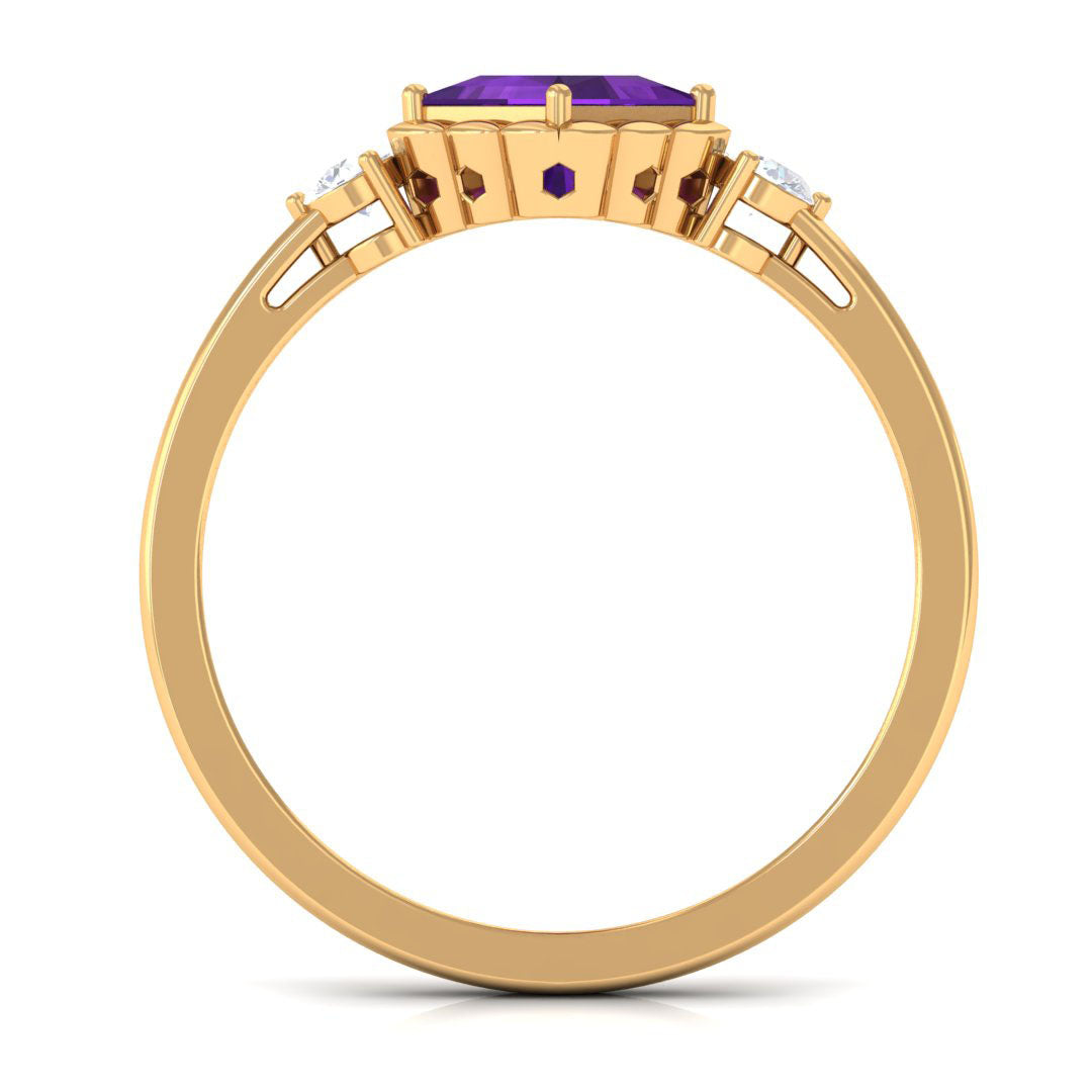 3/4 CT Princess Cut Amethyst Designer Engagement Ring with Diamond