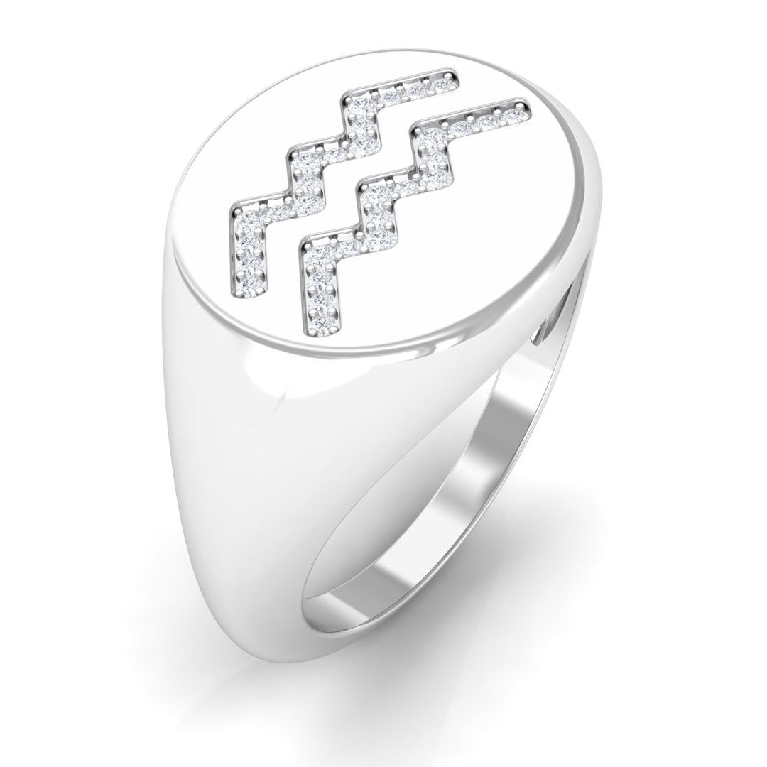 Cubic Zirconia Aquarius Zodiac Signet Ring