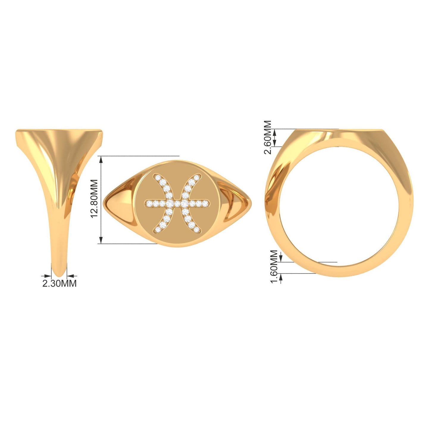 Certified Cubic Zirconia Pisces Zodiac Signet Ring