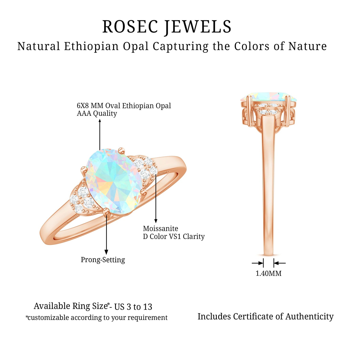 Classic 6X8 mm Ethiopian Opal Oval Engagement Ring