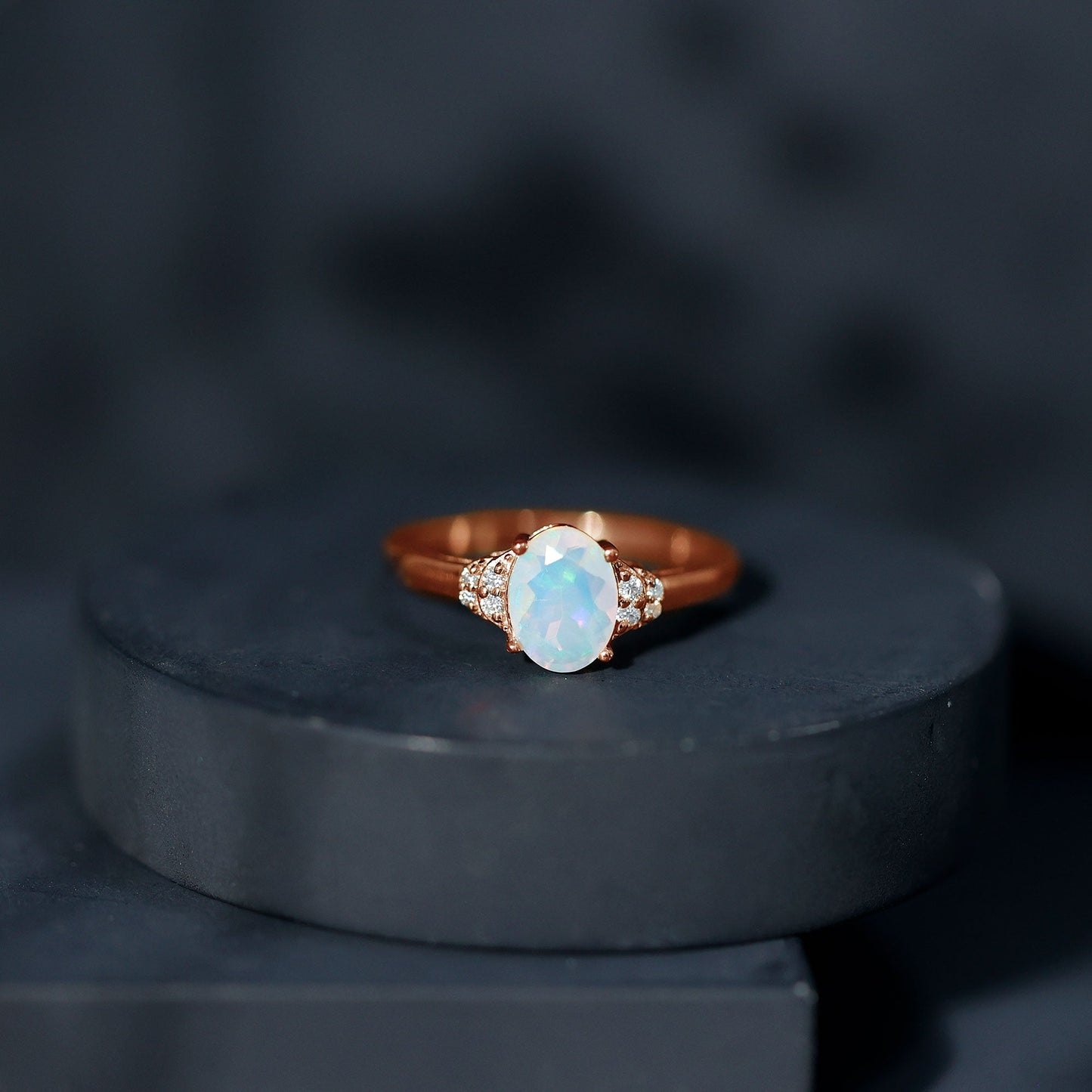 Classic 6X8 mm Ethiopian Opal Oval Engagement Ring