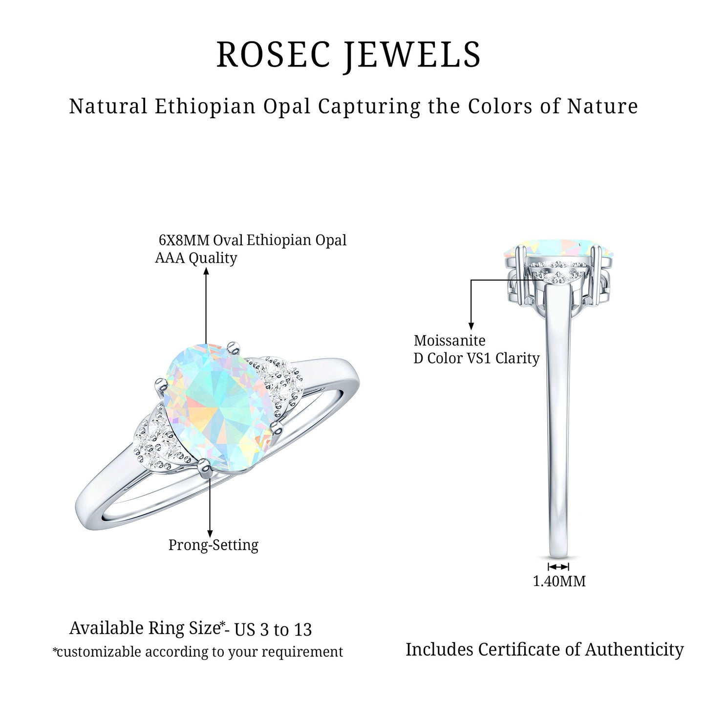 Classic 6X8 mm Ethiopian Opal Oval Engagement Ring
