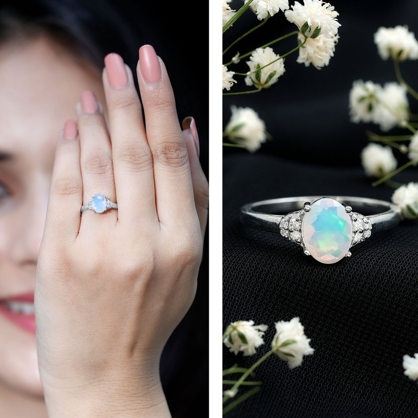 Classic 6X8 mm Ethiopian Opal Oval Engagement Ring