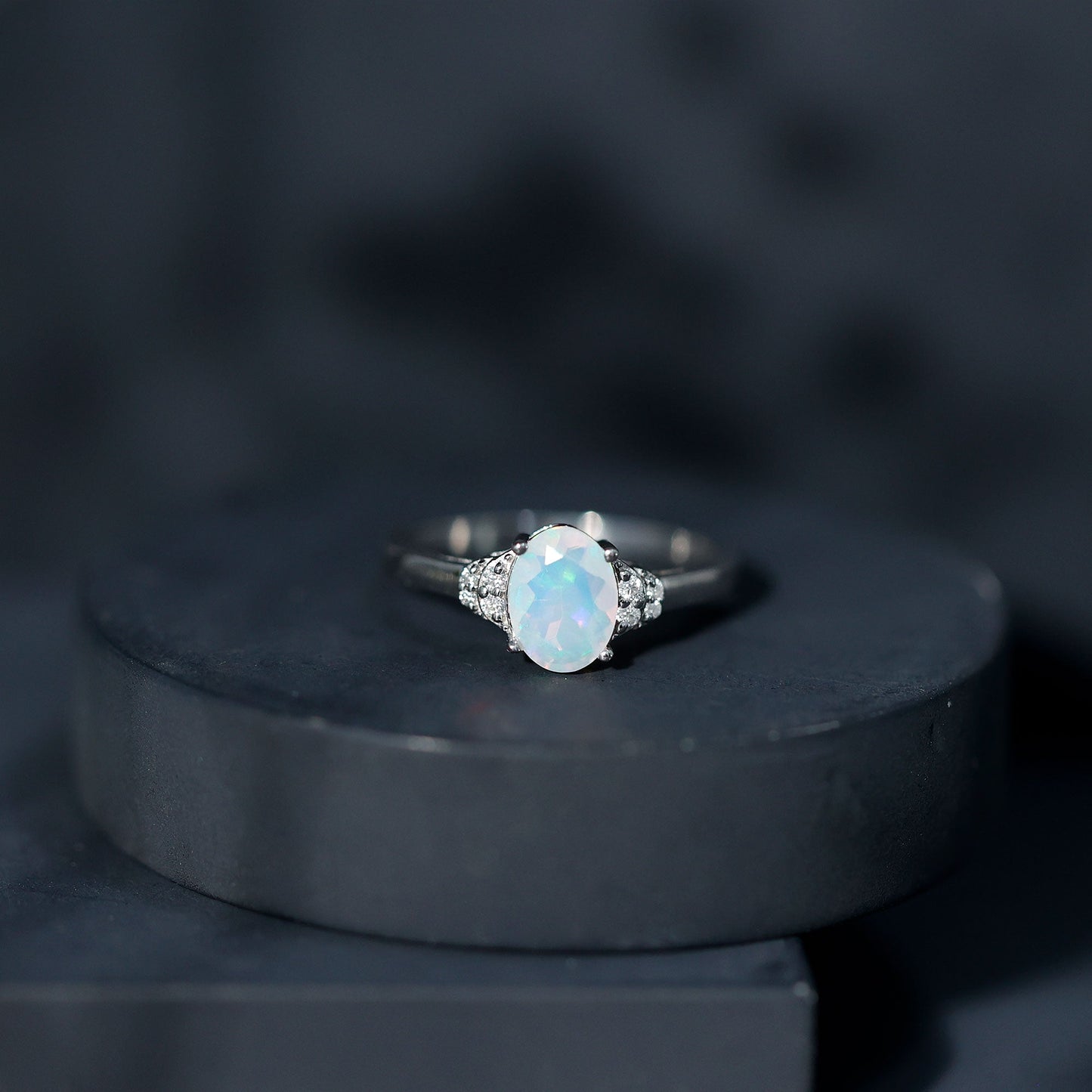 Classic 6X8 mm Ethiopian Opal Oval Engagement Ring