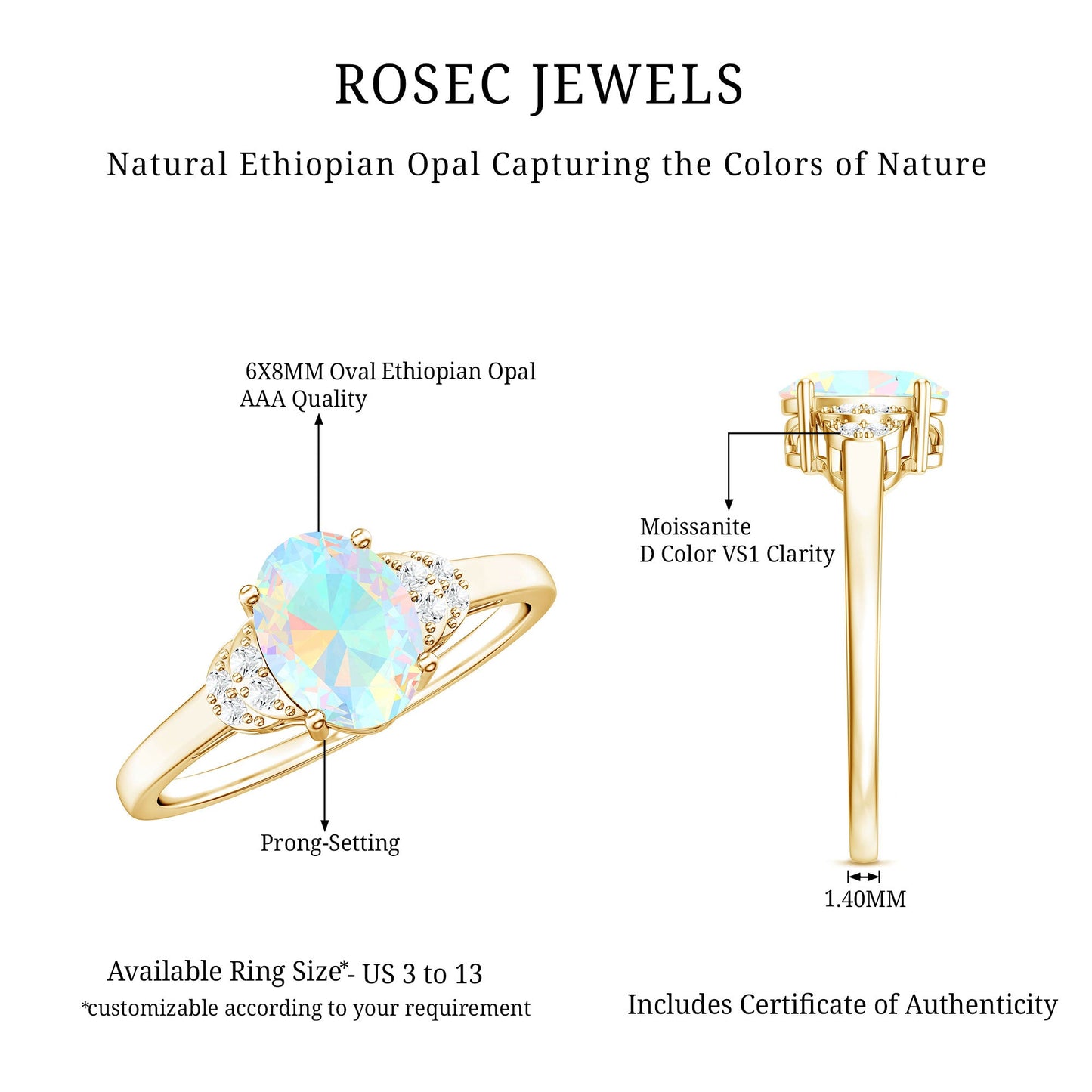 Classic 6X8 mm Ethiopian Opal Oval Engagement Ring