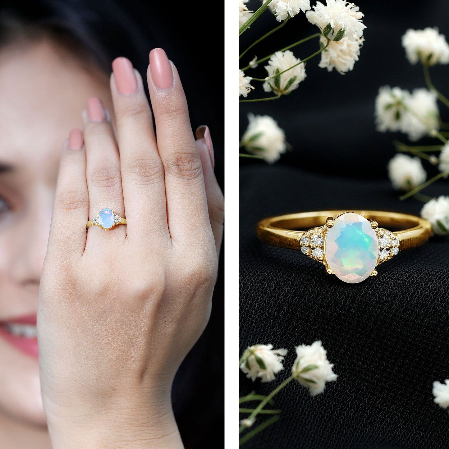 Classic 6X8 mm Ethiopian Opal Oval Engagement Ring