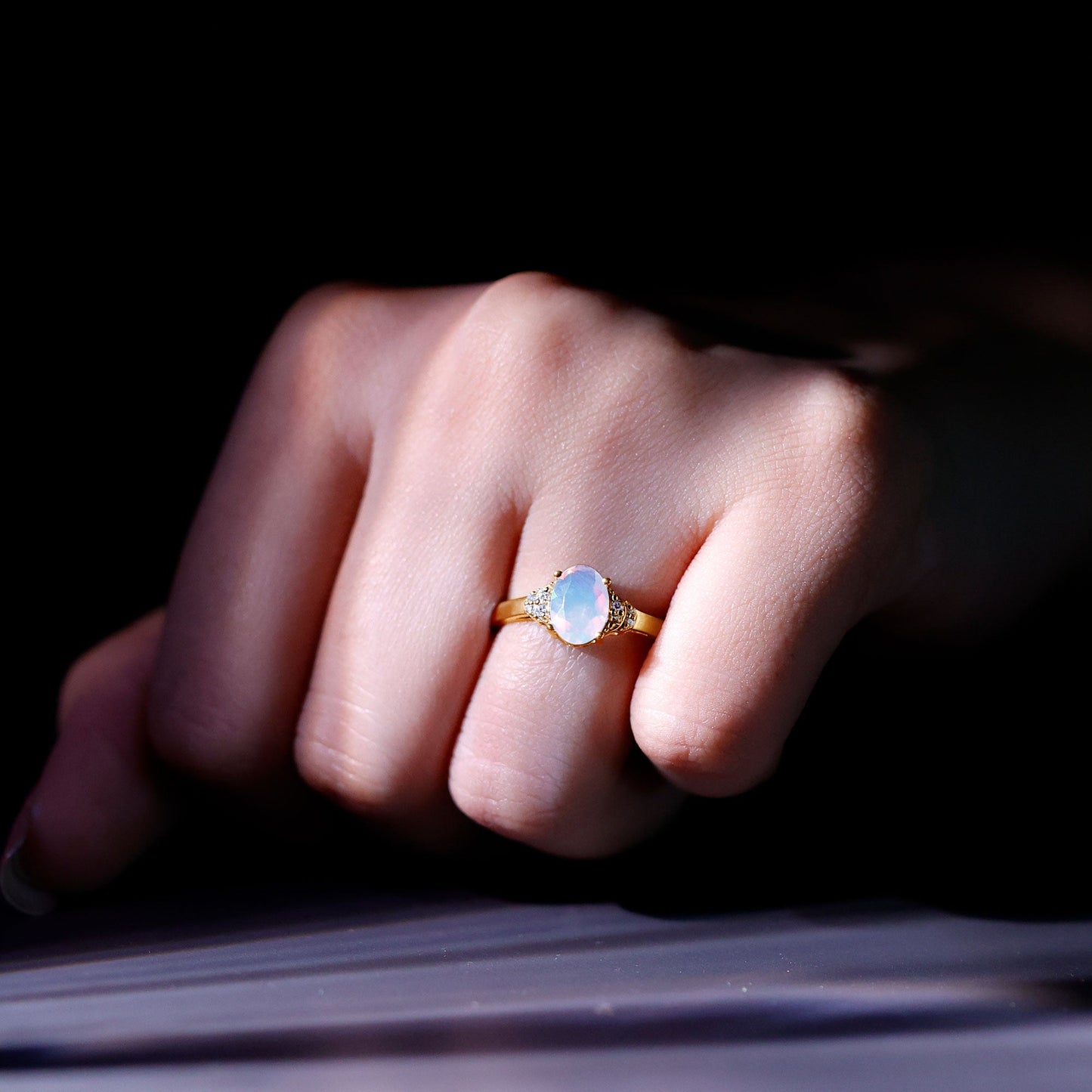Classic 6X8 mm Ethiopian Opal Oval Engagement Ring