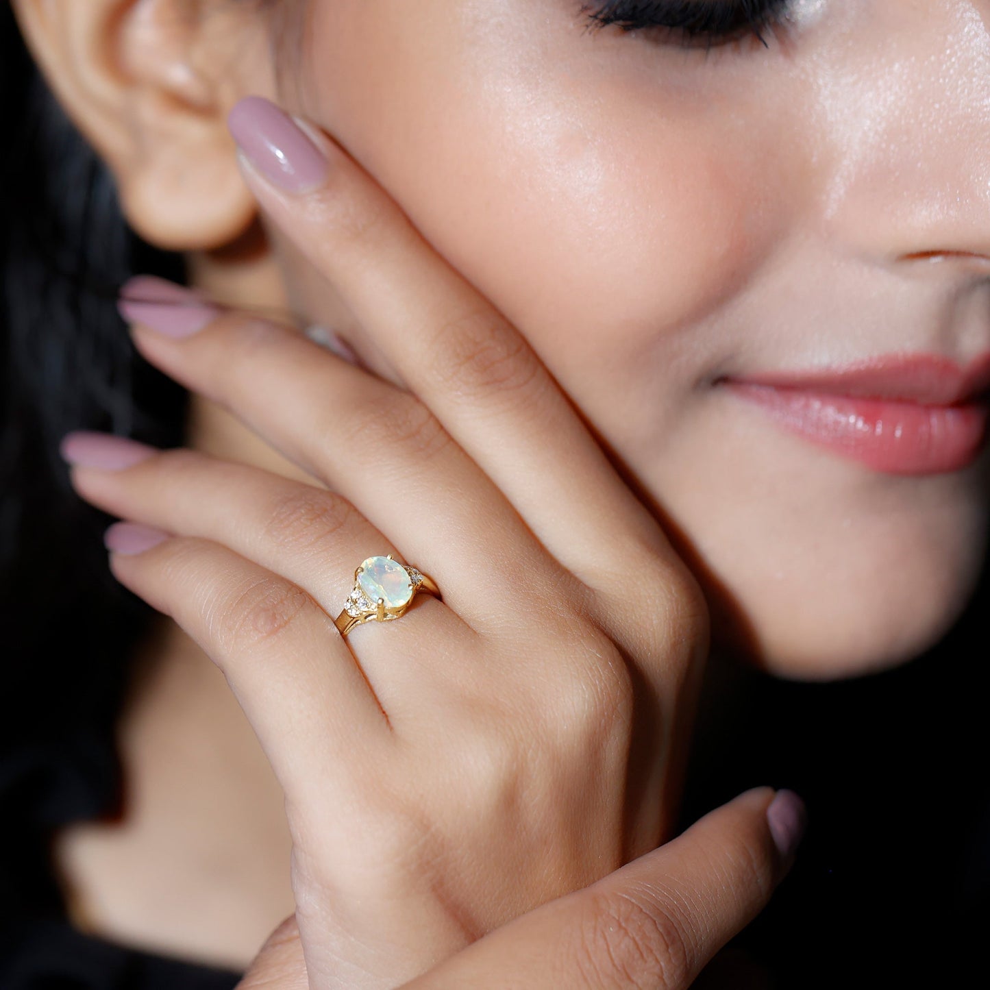Classic 6X8 mm Ethiopian Opal Oval Engagement Ring