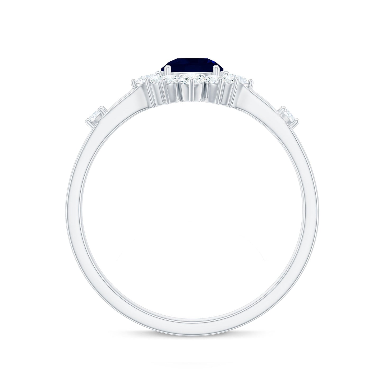 Round Blue Sapphire Classic Halo Engagement Ring with Diamond
