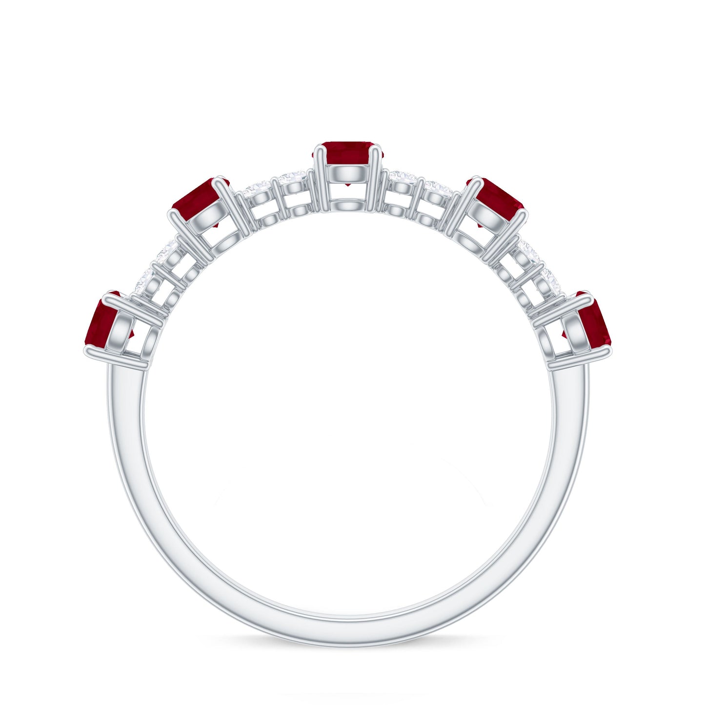 Real Ruby Diamond Half Eternity Ring for Anniversary