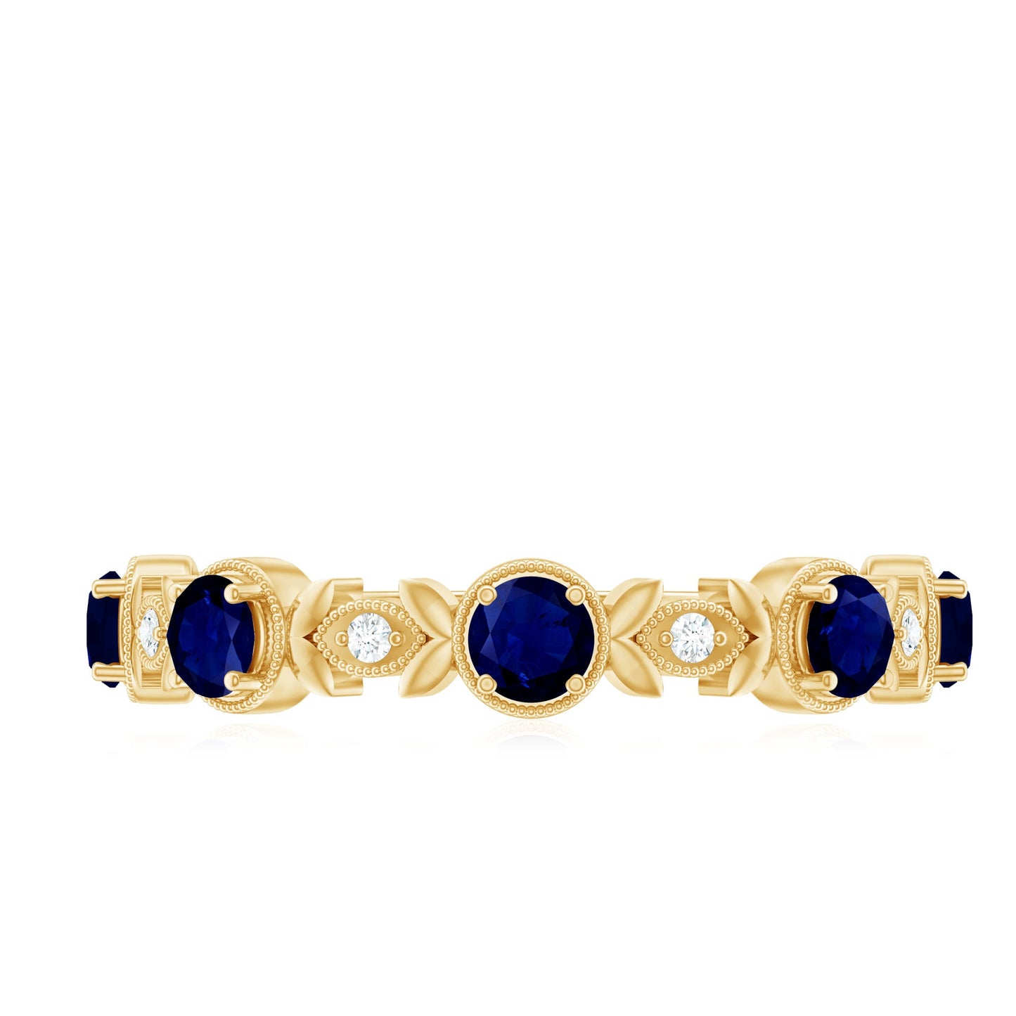 1 CT Floral Inspired Blue Sapphire and Diamond Half Eternity Ring