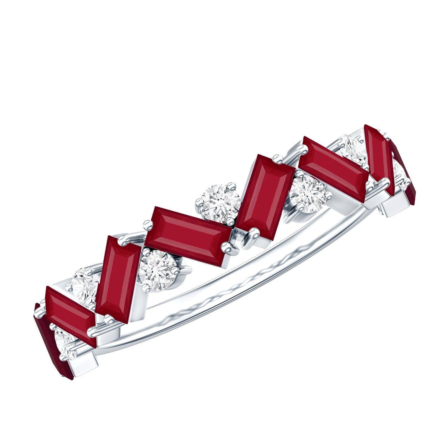 Certified Real Ruby Half Eternity Ring with Moissanite