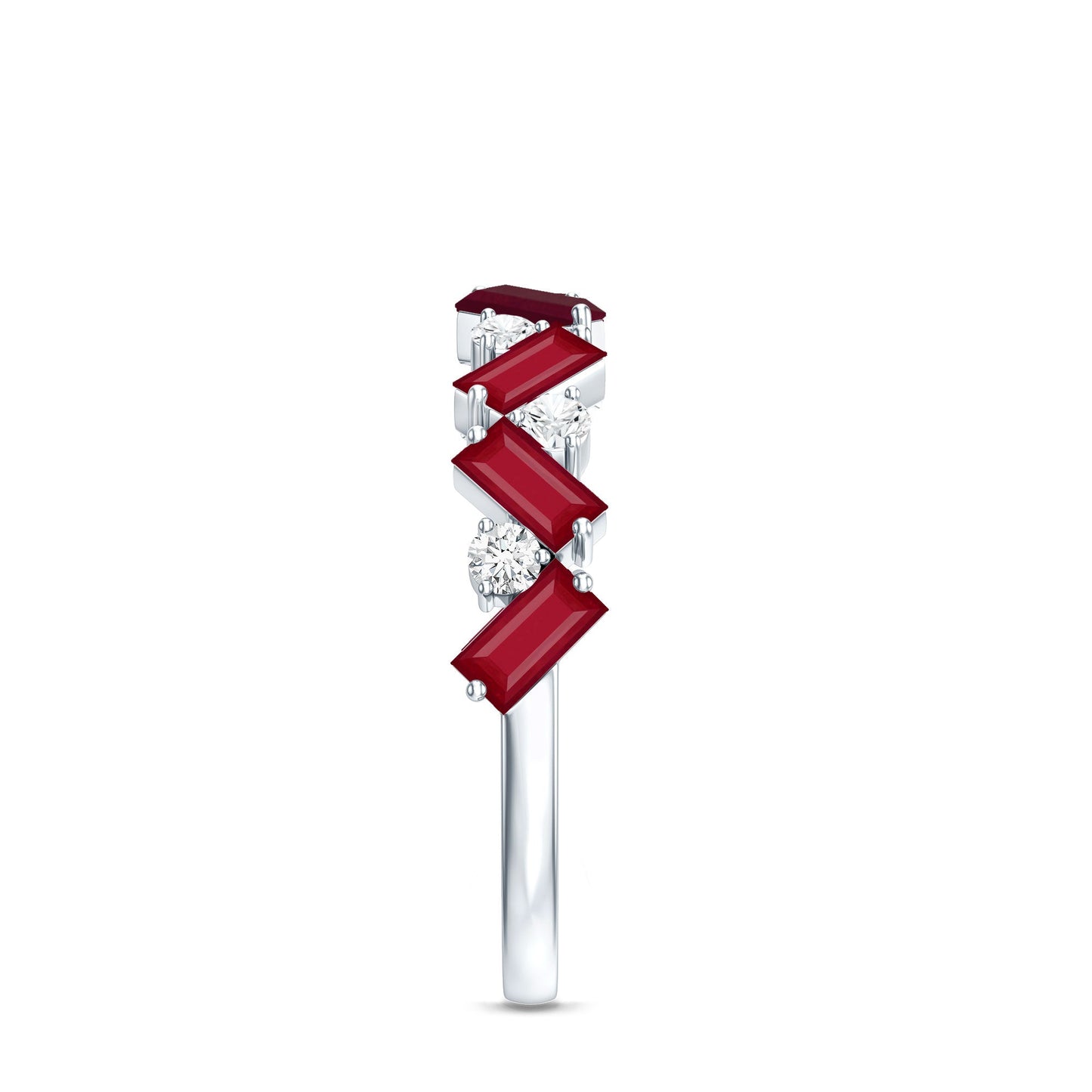 Certified Real Ruby Half Eternity Ring with Moissanite