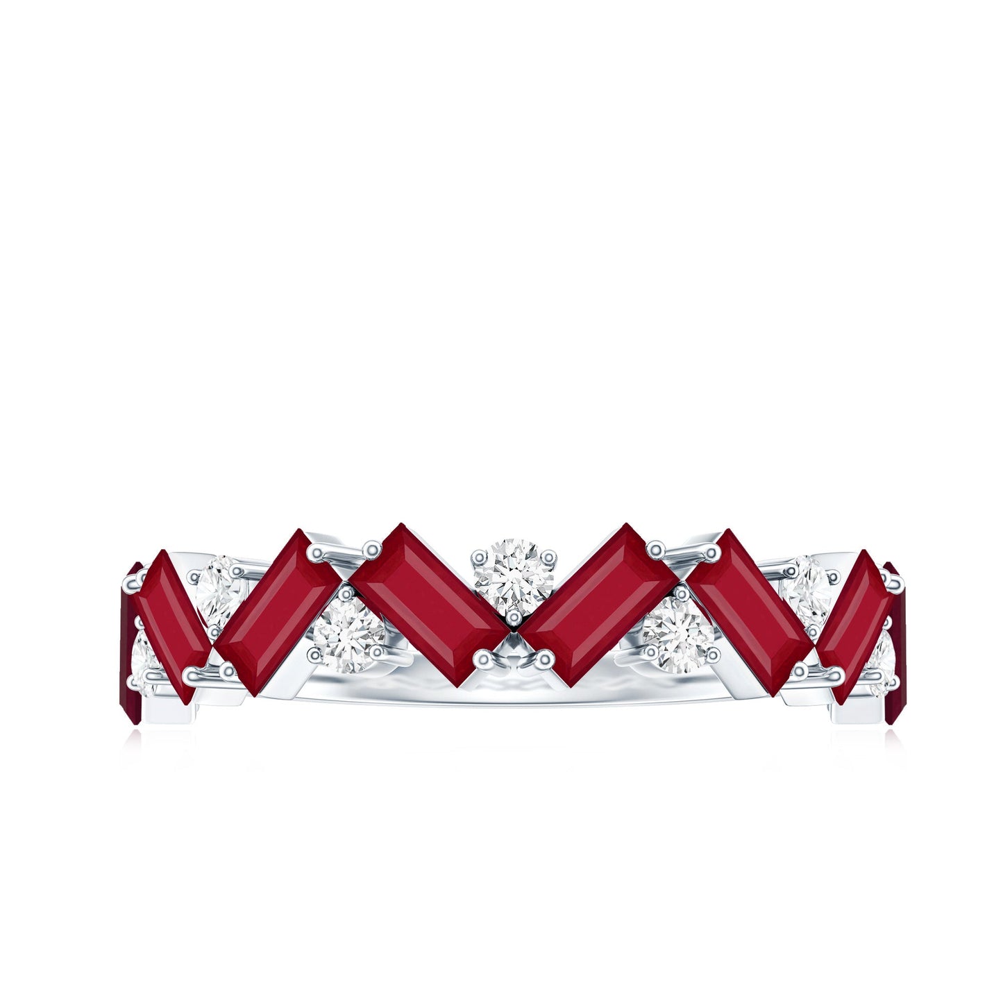 Certified Real Ruby Half Eternity Ring with Moissanite