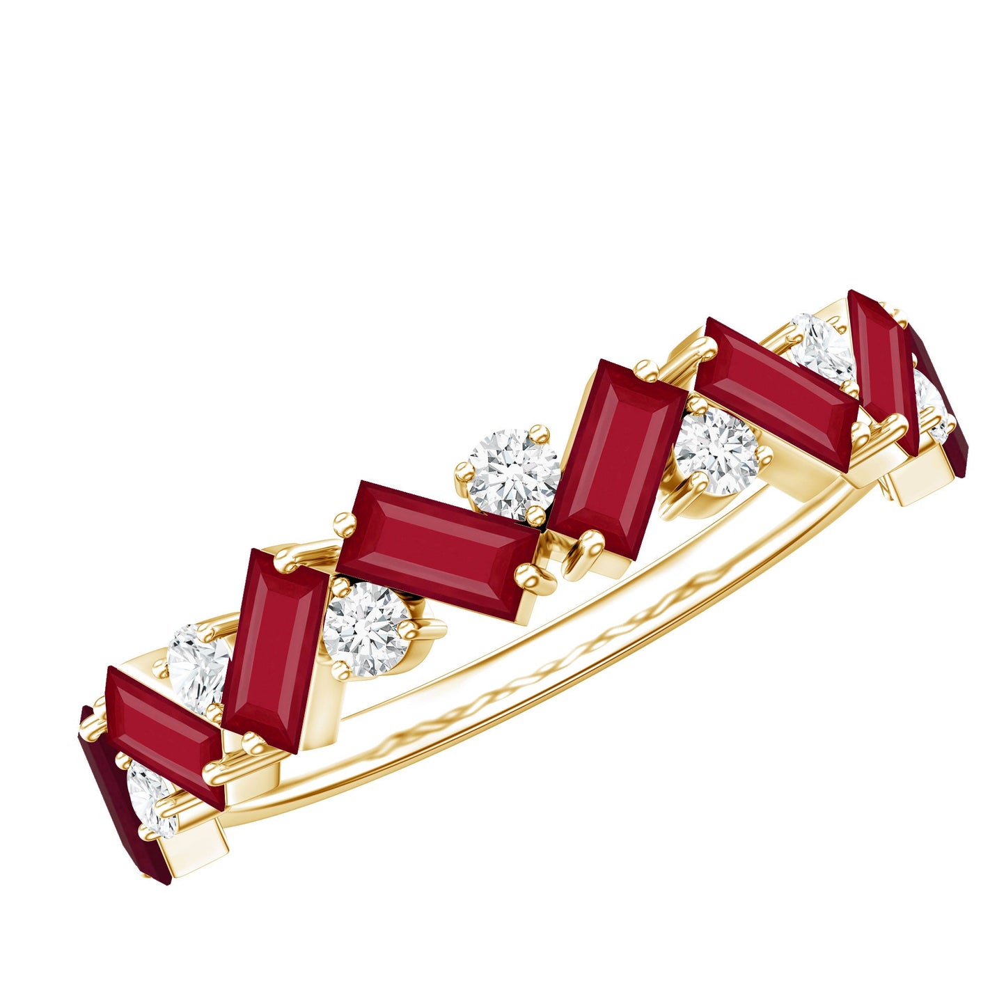 Certified Real Ruby Half Eternity Ring with Moissanite