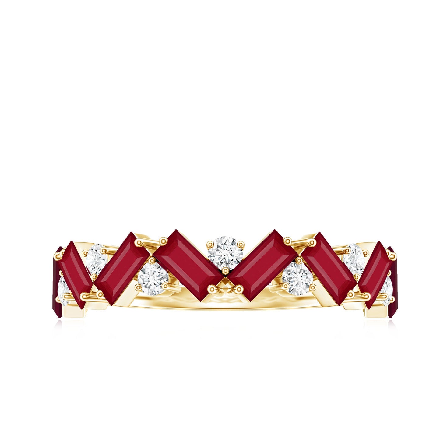 Certified Real Ruby Half Eternity Ring with Moissanite