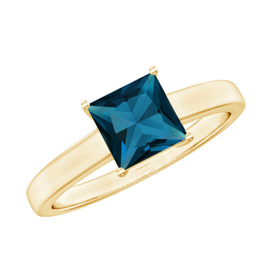 6mm Square Cut London Blue Topaz Solitaire Ring