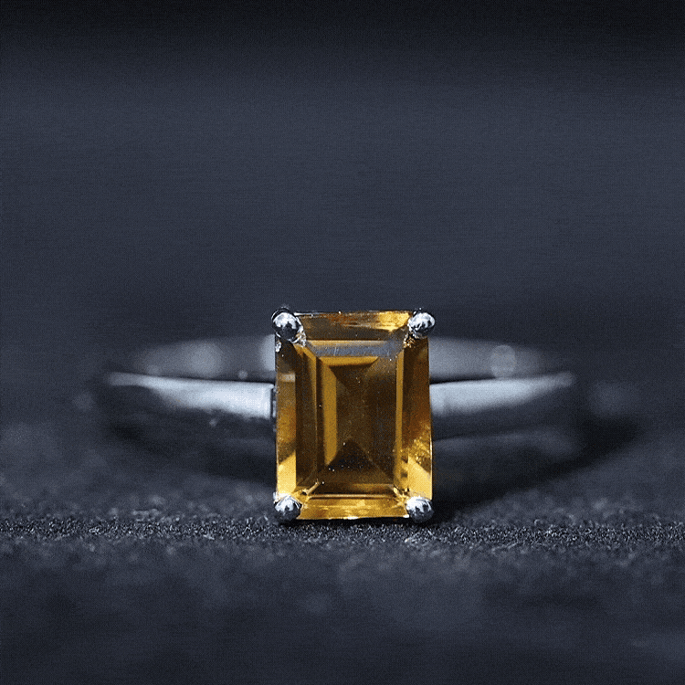 Natural 6X8mm Citrine Solitaire Emerald Cut Engagement Ring