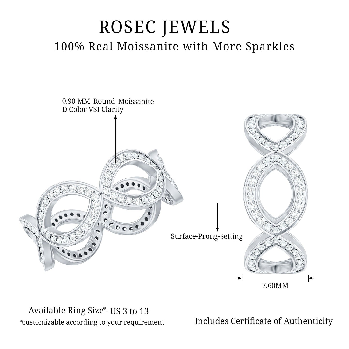 Moissanite Infinity Eternity Band Ring