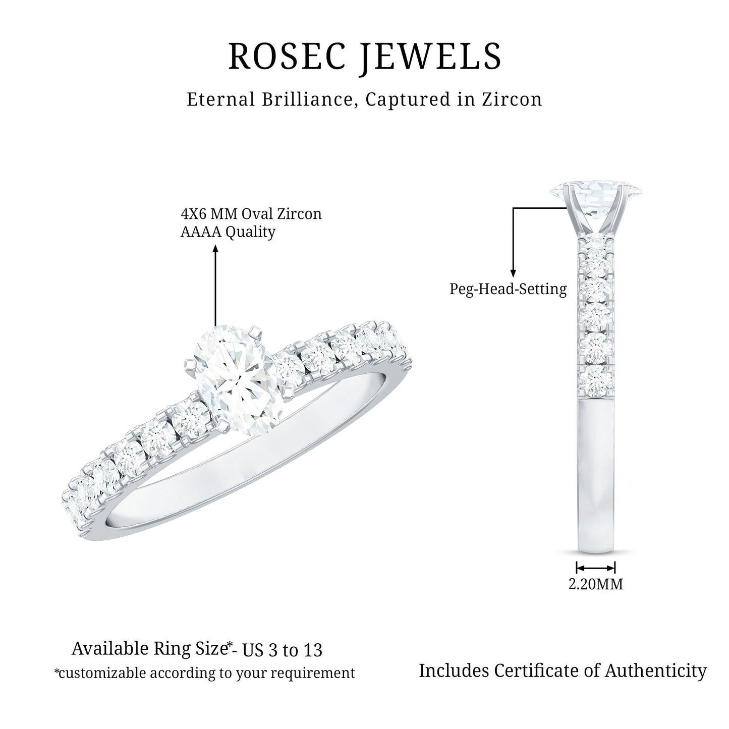 1.25 CT Zircon Solitaire Ring with Side Stones