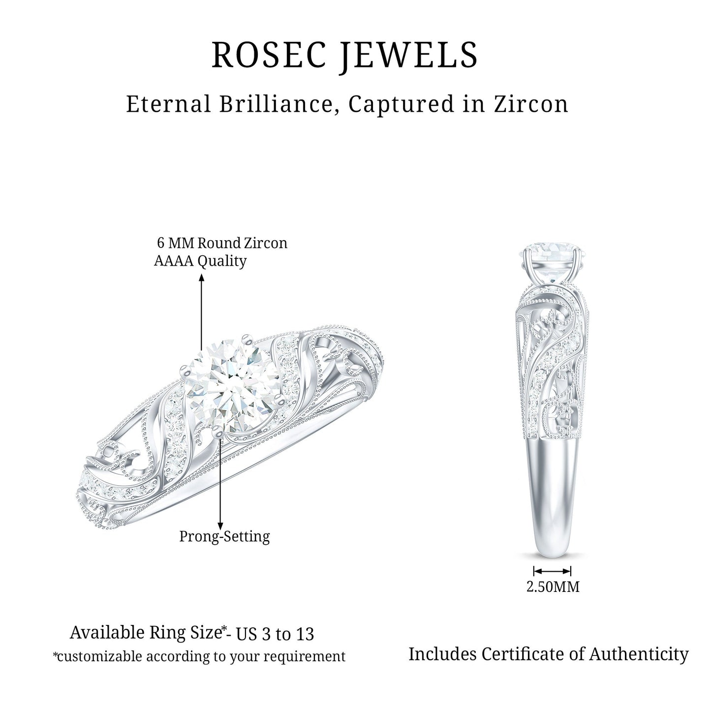 3/4 CT Cubic Zirconia Vintage Inspired Engagement Ring