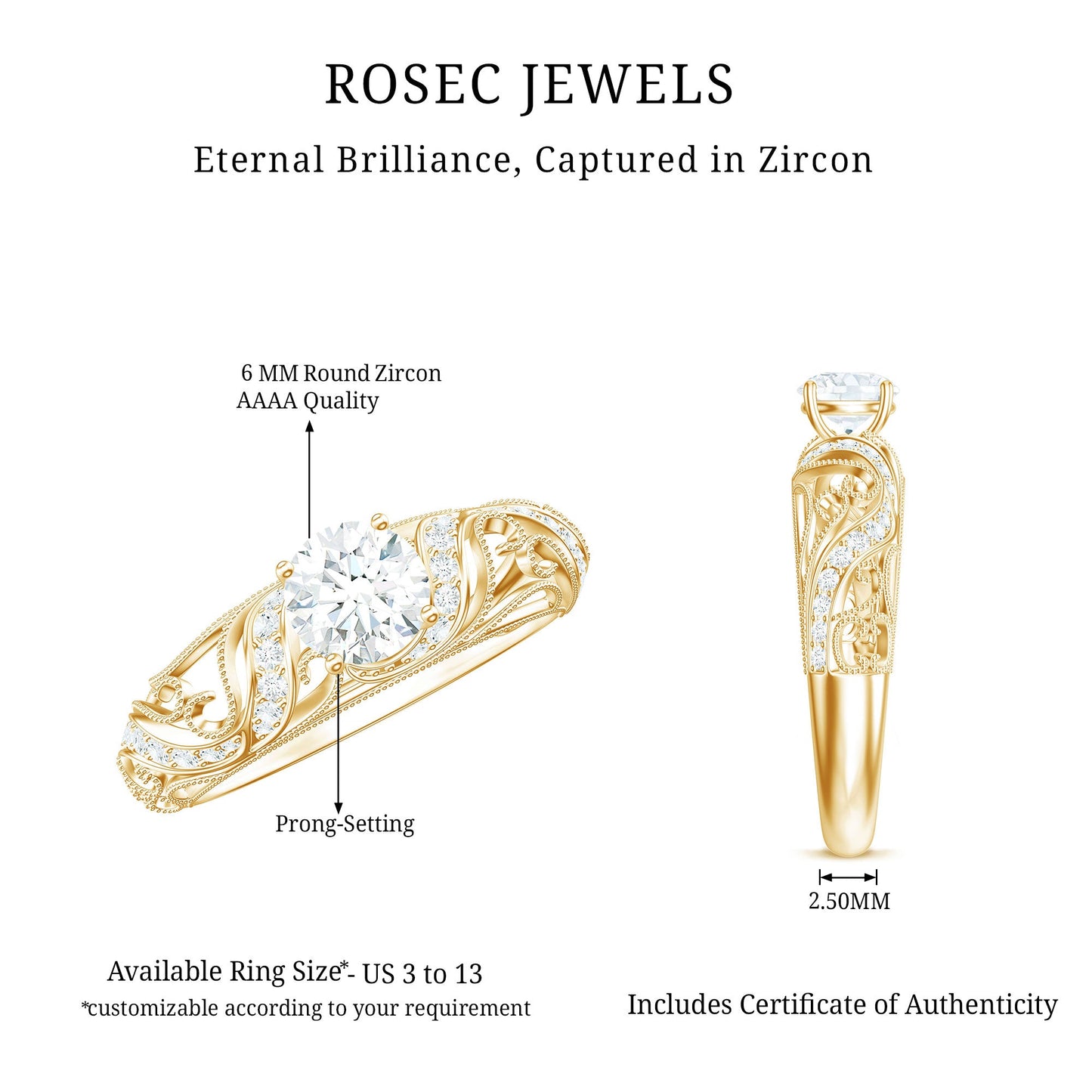 3/4 CT Cubic Zirconia Vintage Inspired Engagement Ring
