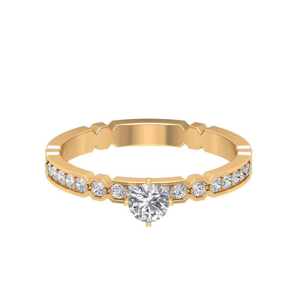 Shimmery Diamond Solitaire Engagement Ring with Side Stone