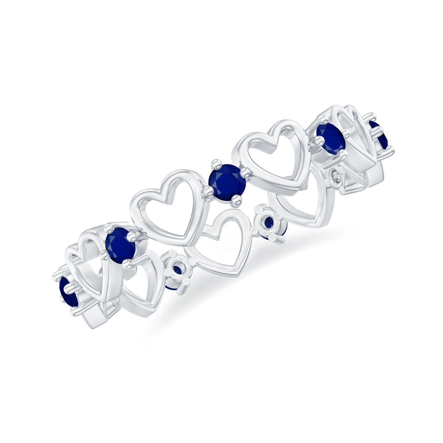 1 Carat Blue Sapphire Open Heart Wedding Band Ring