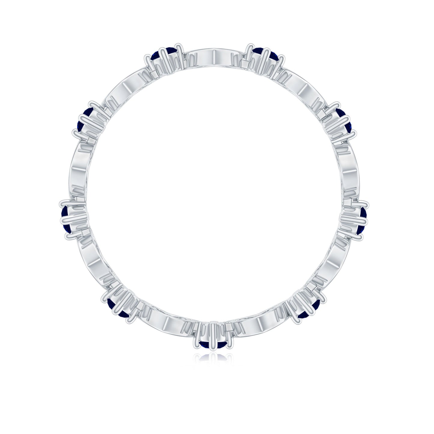 1 Carat Blue Sapphire Open Heart Wedding Band Ring