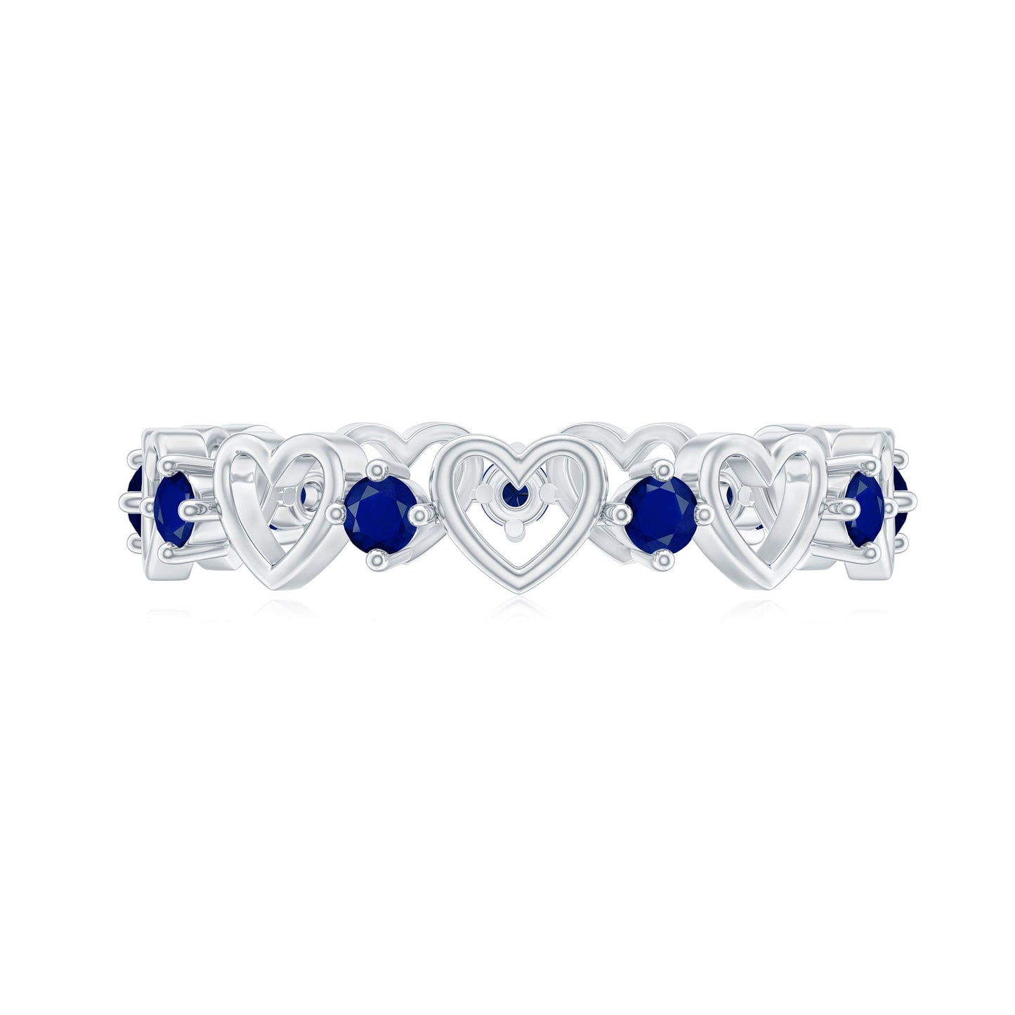 1 Carat Blue Sapphire Open Heart Wedding Band Ring