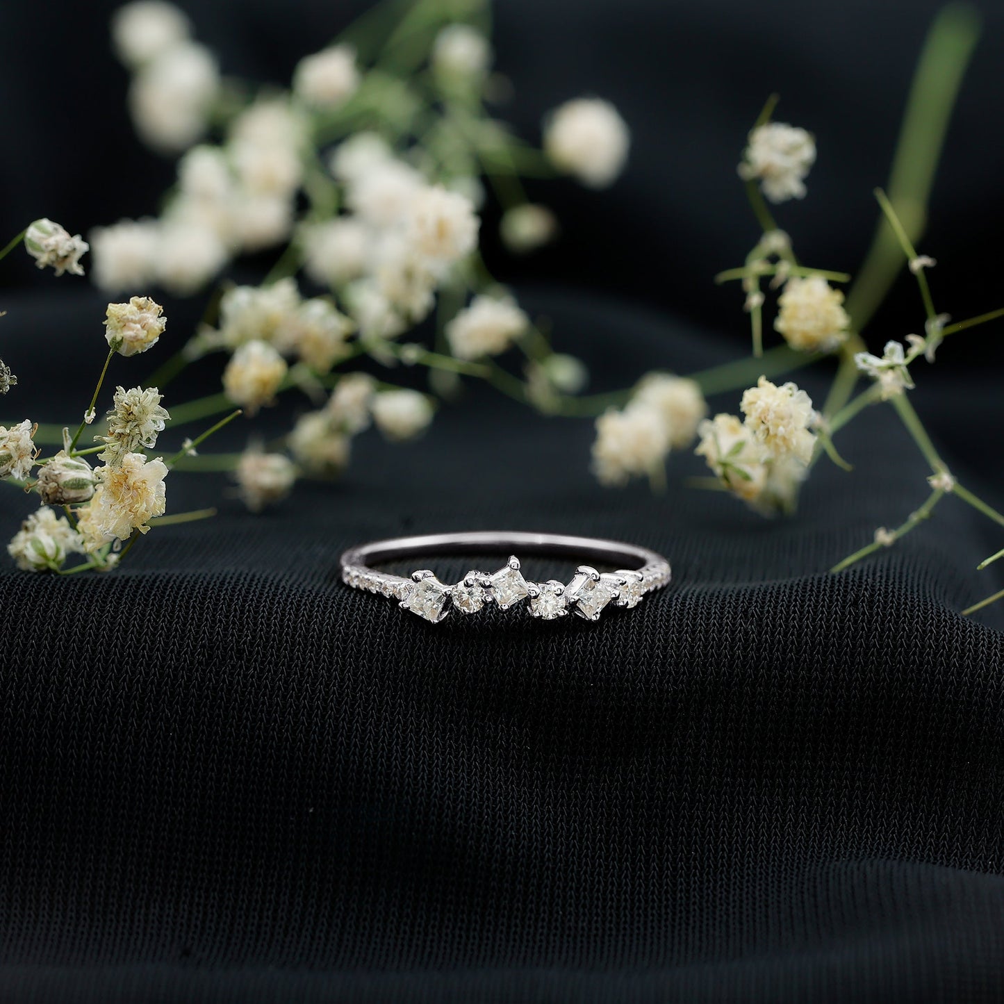 Women's Moissanite Half Eternity Band Ring in Silver