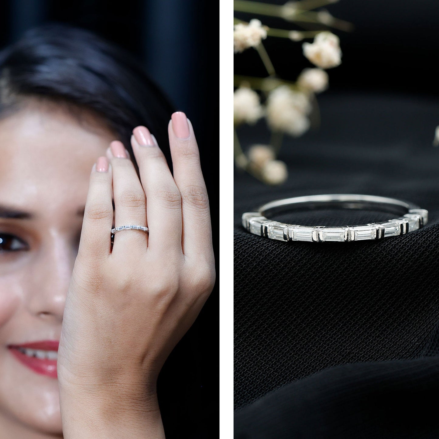 Bar Set Moissanite Eternity East West Ring