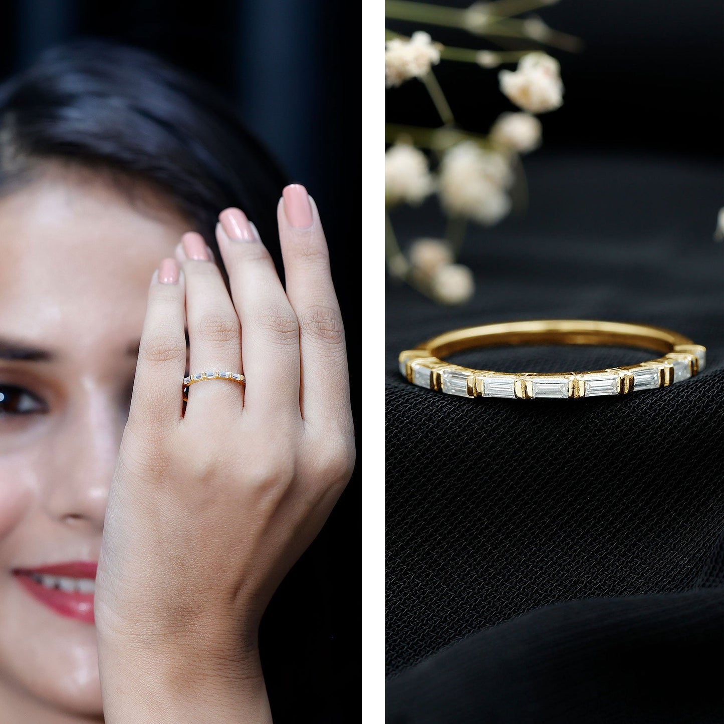 Bar Set Moissanite Eternity East West Ring