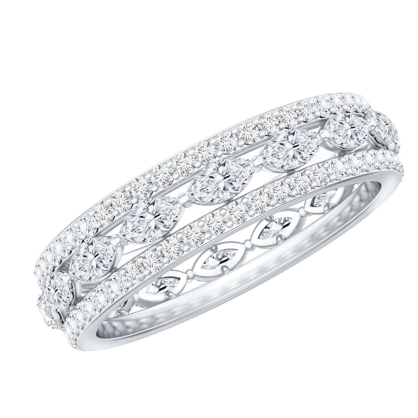 Marquise and Round Shape Moissanite Designer Wedding Band Ring