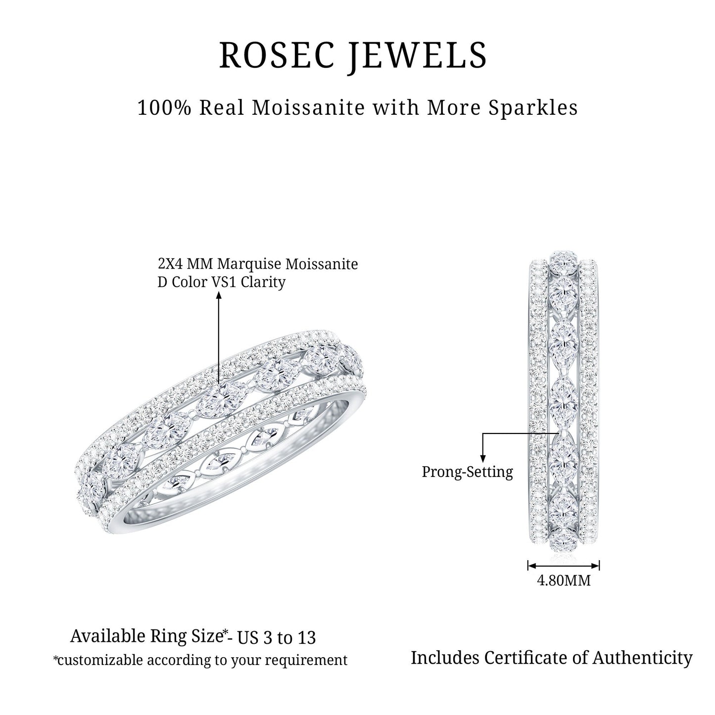 Marquise and Round Shape Moissanite Designer Wedding Band Ring