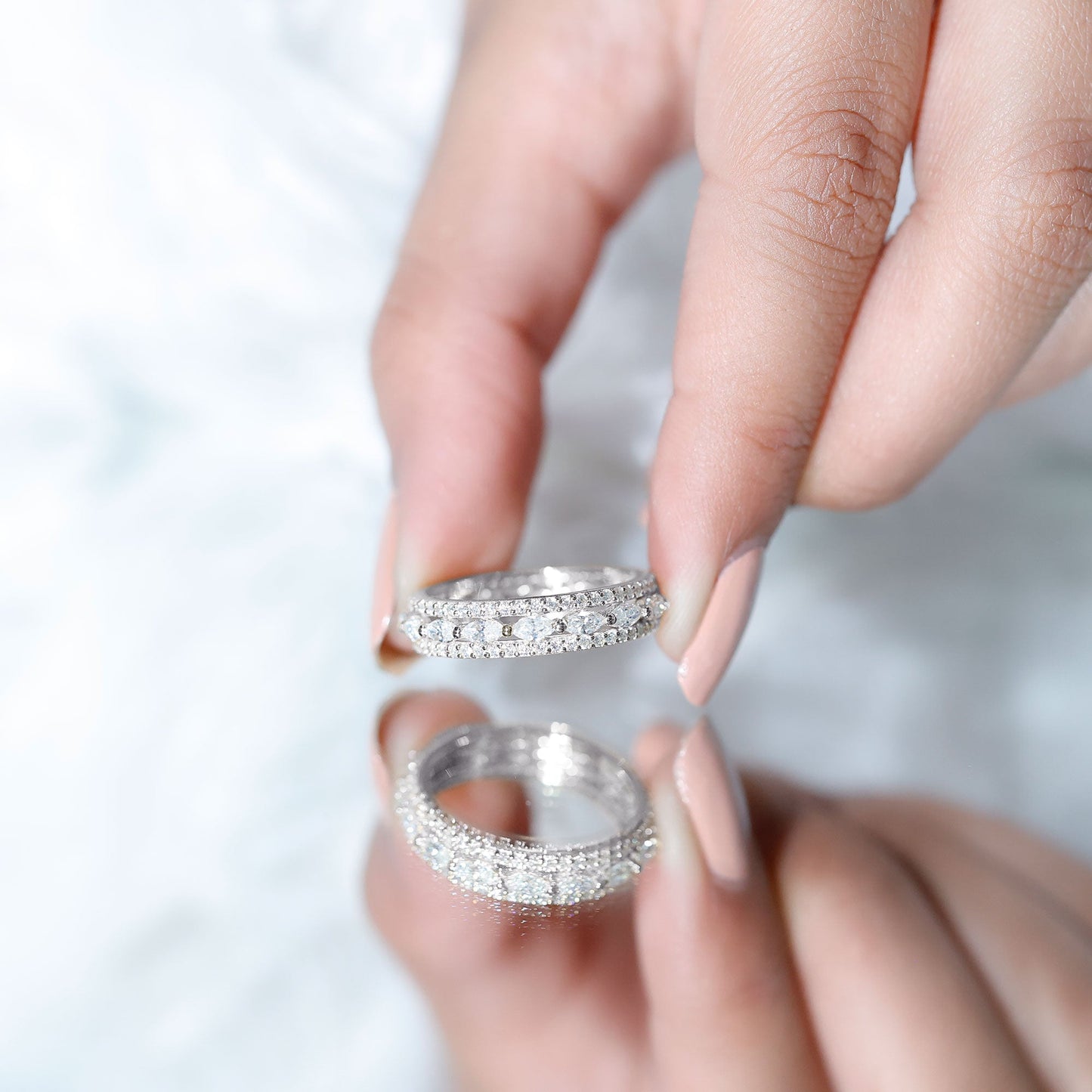 Marquise and Round Shape Moissanite Designer Wedding Band Ring