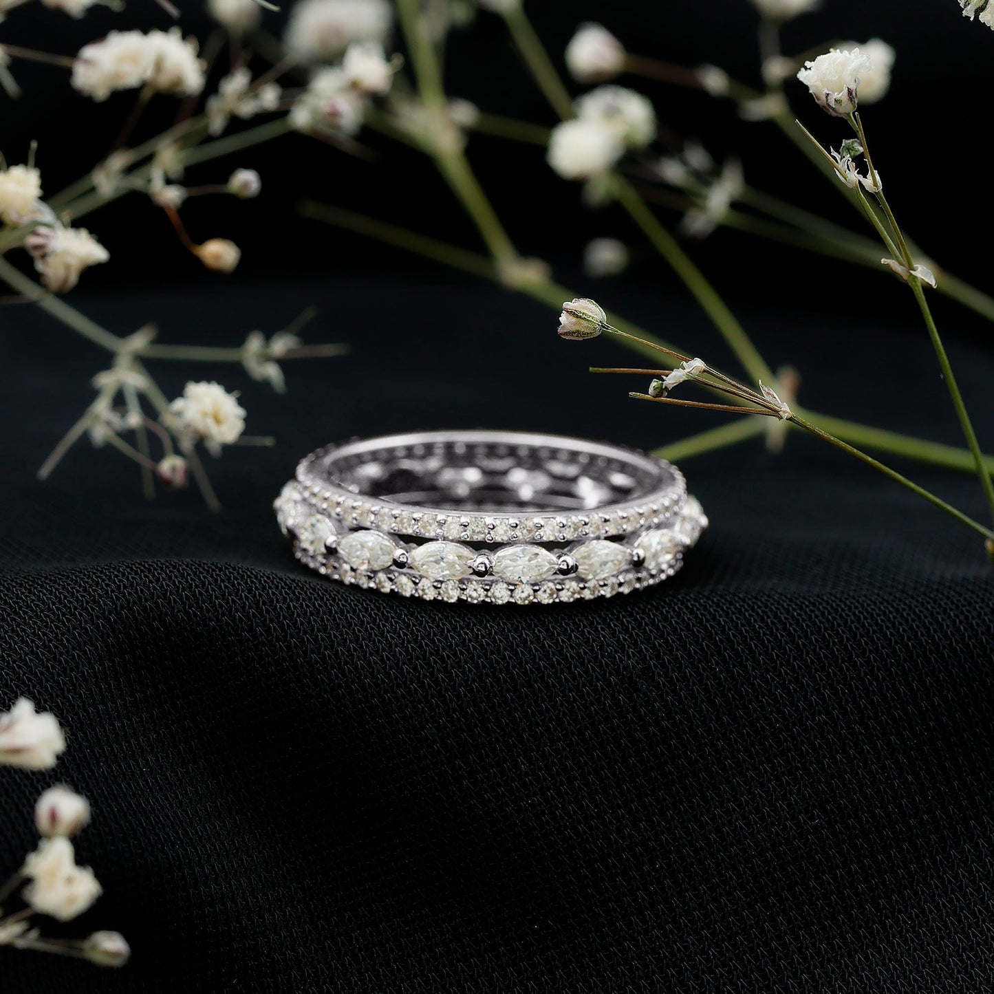 Marquise and Round Shape Moissanite Designer Wedding Band Ring