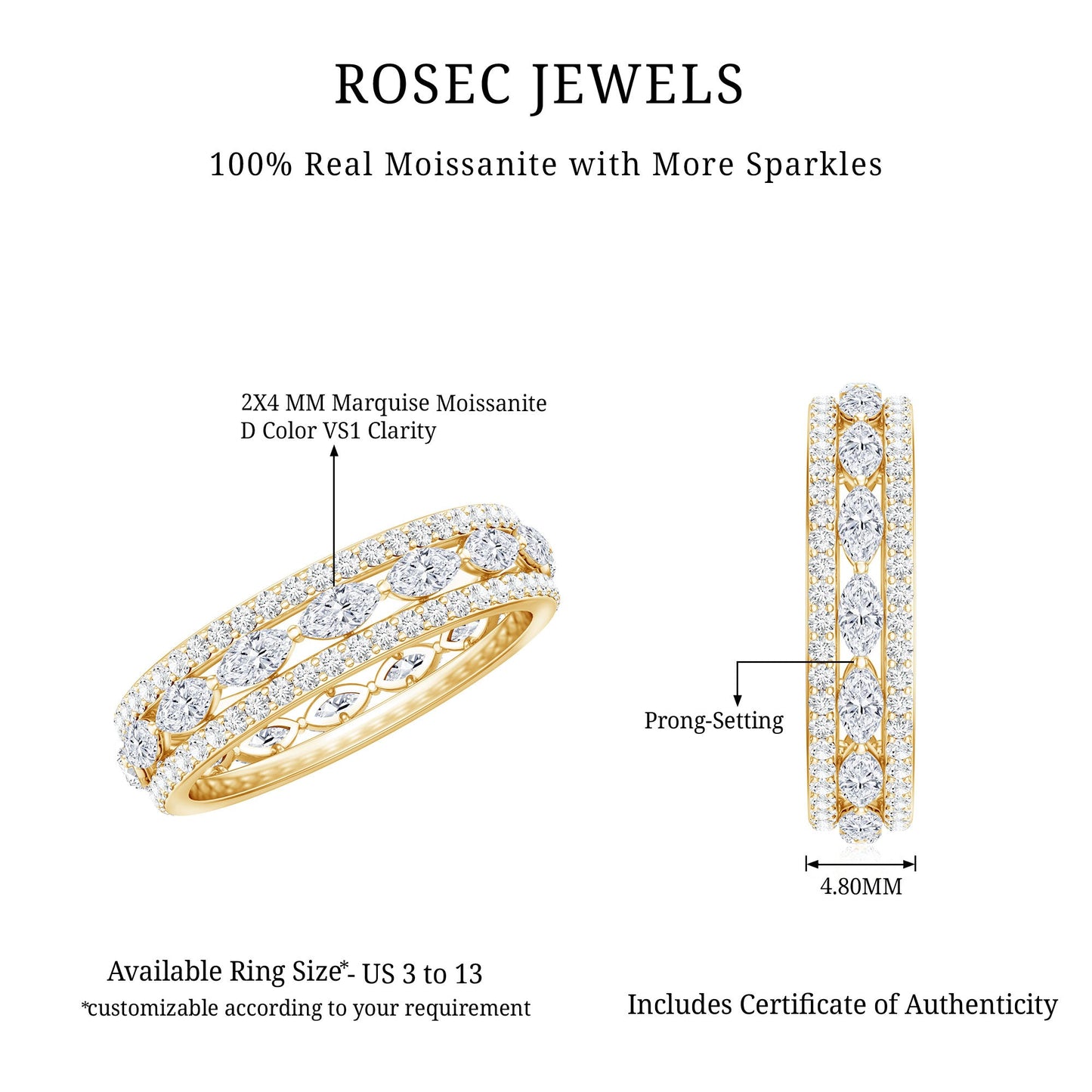 Marquise and Round Shape Moissanite Designer Wedding Band Ring