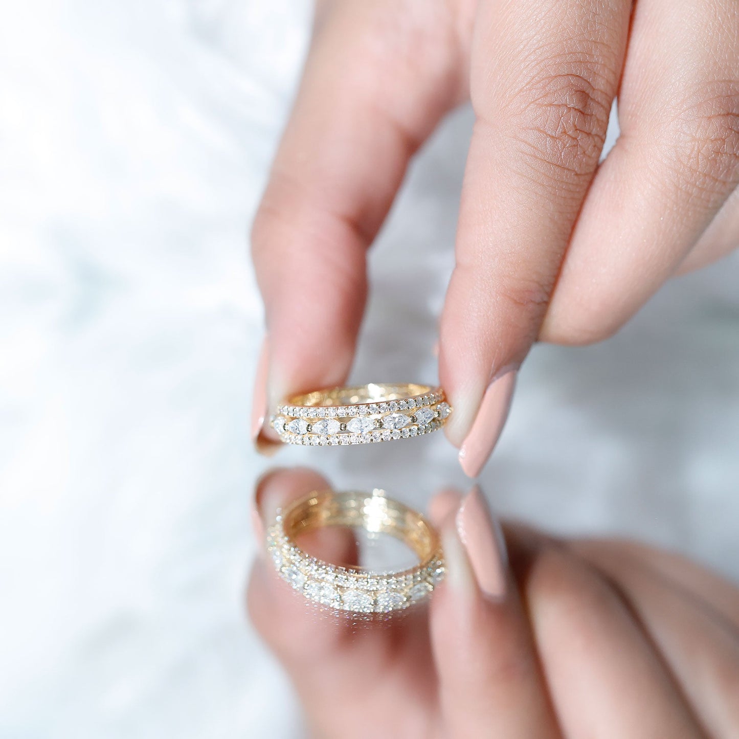 Marquise and Round Shape Moissanite Designer Wedding Band Ring