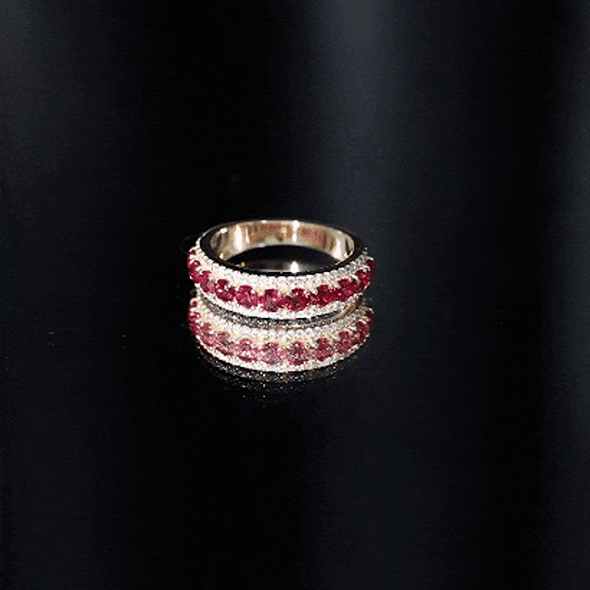 1.75 CT Created Ruby Anniversary Ring with Diamond Accent