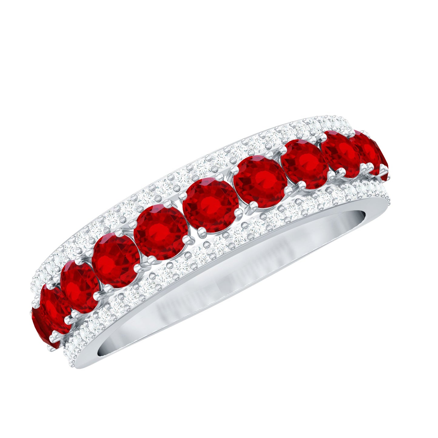 1.75 CT Created Ruby Anniversary Ring with Diamond Accent